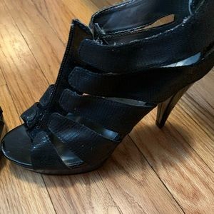 Black zip front heels